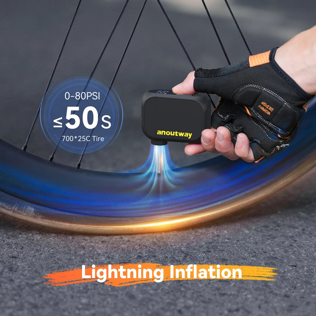 Mini Cordless Electric Bike Tire Inflator - Portable 120 PSI Pump with Digital Display & USB-C Fast Charge