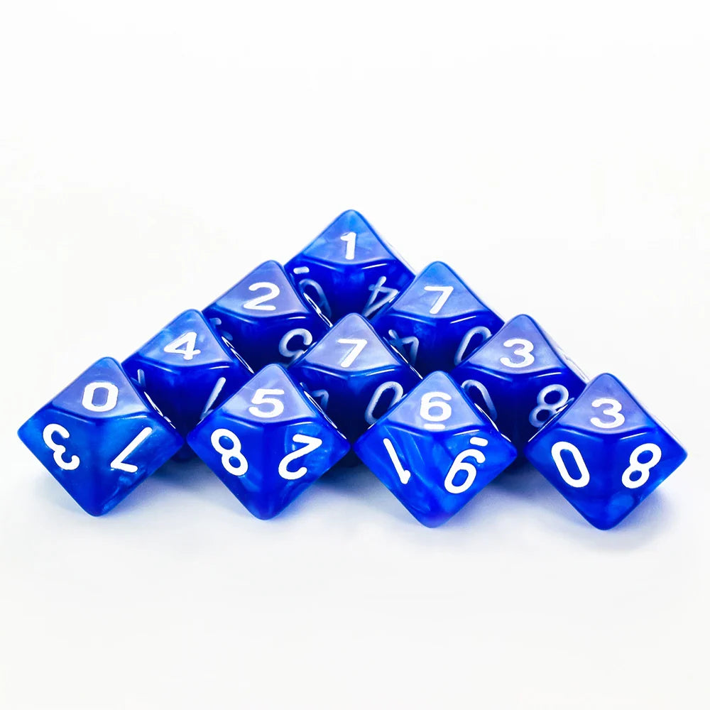 D10 Polyhedral Dice 10-Piece Set for D&D & Tabletop RPGs — Marble & Transparent Styles for Board Games & Parties