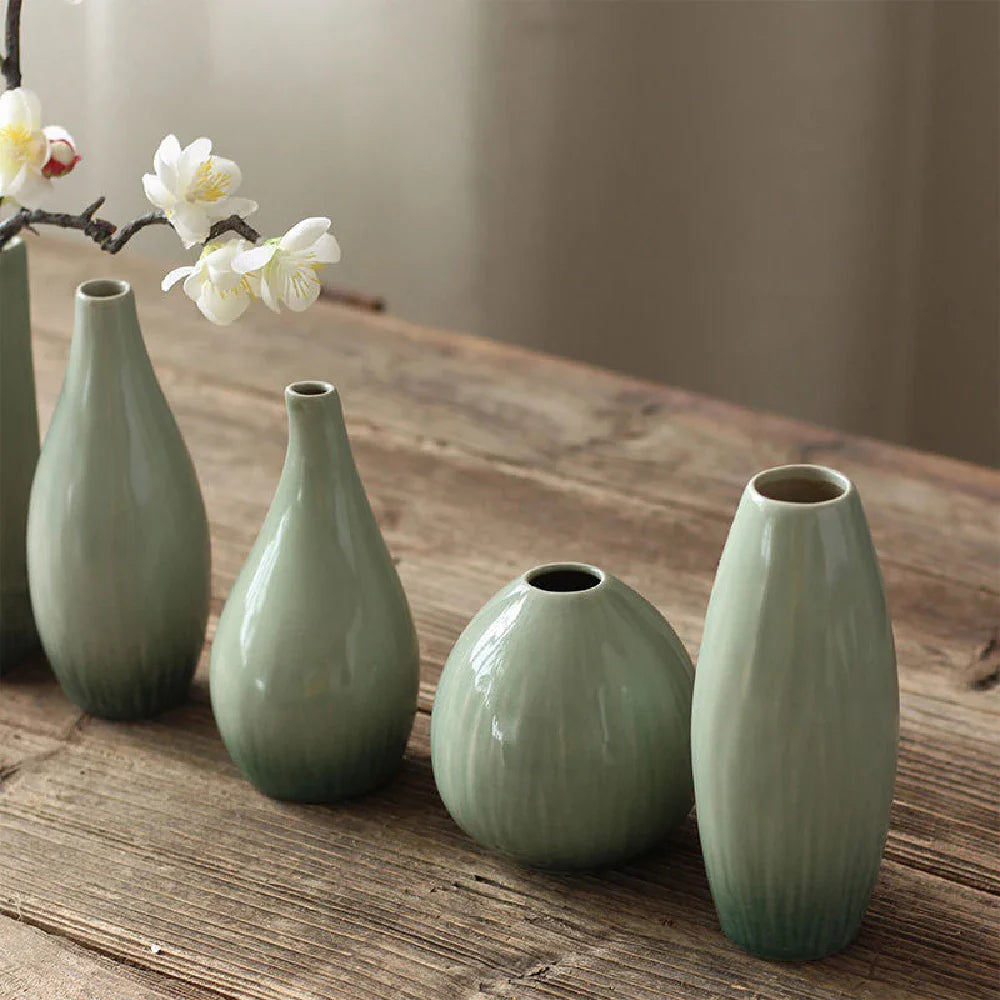 Simple Ceramic Porcelain Vase for Hydroponic Plants — Minimalist Small Vase for Living Room & Dining Table Decor