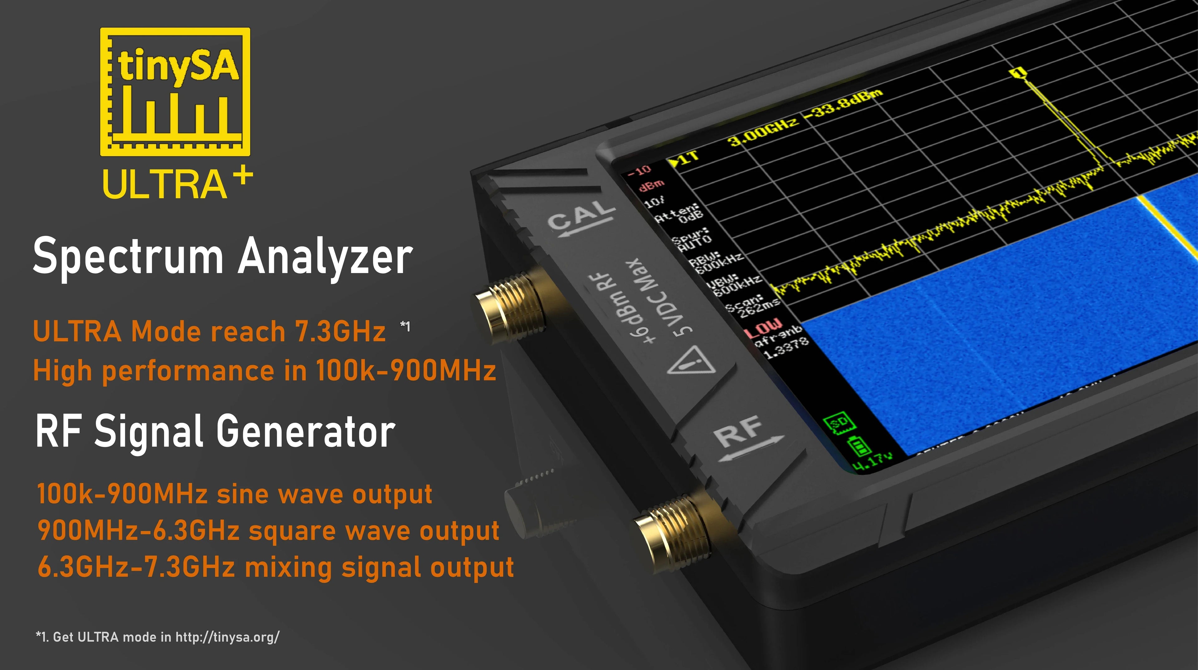 Handheld Tiny Spectrum Analyzer 4-inch (10.2 cm) Display 5000mAh Battery 100 kHz - 7.3 GHz
