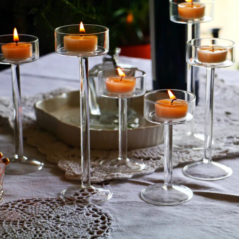 3-Piece Hand-Blown Glass Tealight Candle Holders Set — Votive Centerpieces for Wedding & Home Decor (11/14/17 cm | 4.3/5.5/6.7 in)