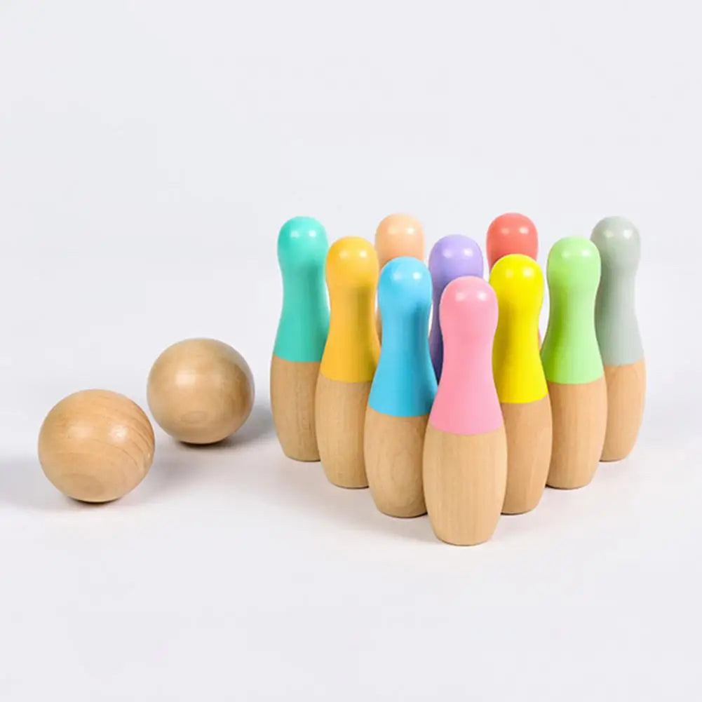 Wooden Kids Bowling Set - Indoor & Outdoor Toddler Bowling Game, 10 Pins & 2 Balls