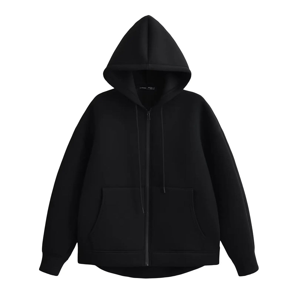 Women's Oversized Zipper Hoodie Jacket with Double Pockets - Casual Autumn/Winter Coat
