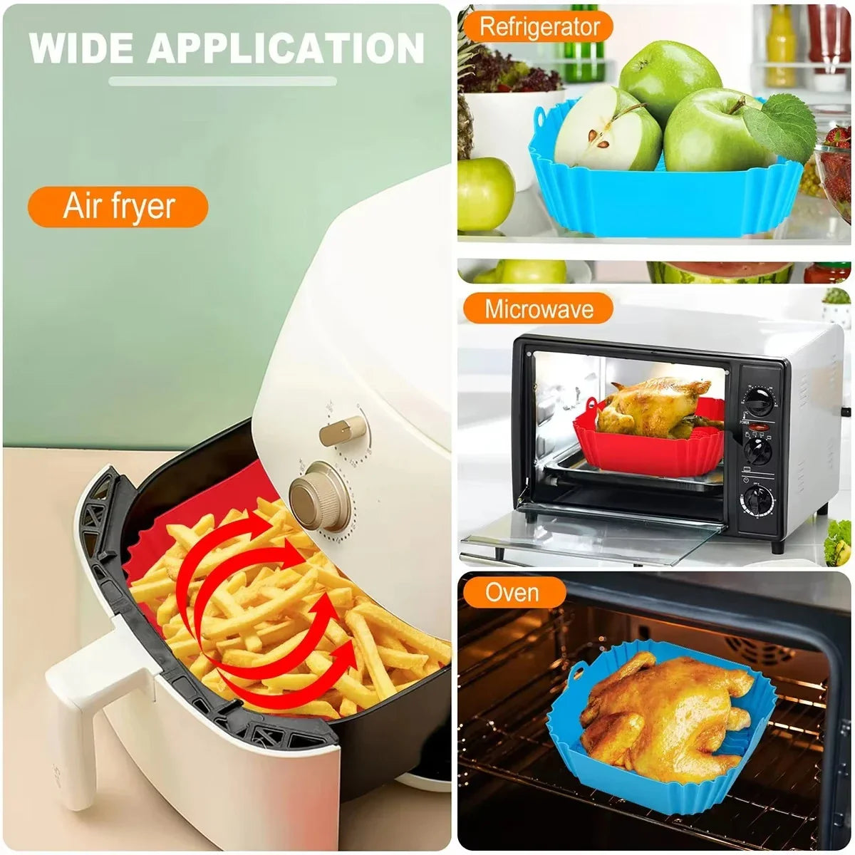 Silicone Air Fryer Liner Reusable Food-Safe Square Baking Tray 7.5in (19cm) for Oven, BBQ & Airfryer