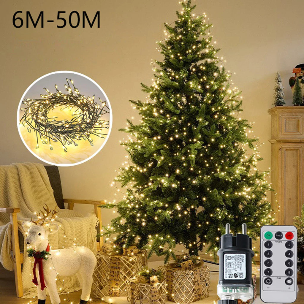LED Fairy String Cluster Lights with Green Wire - Dimmable Remote-Control Warm White for Christmas, Wedding, Party & Outdoor Decor