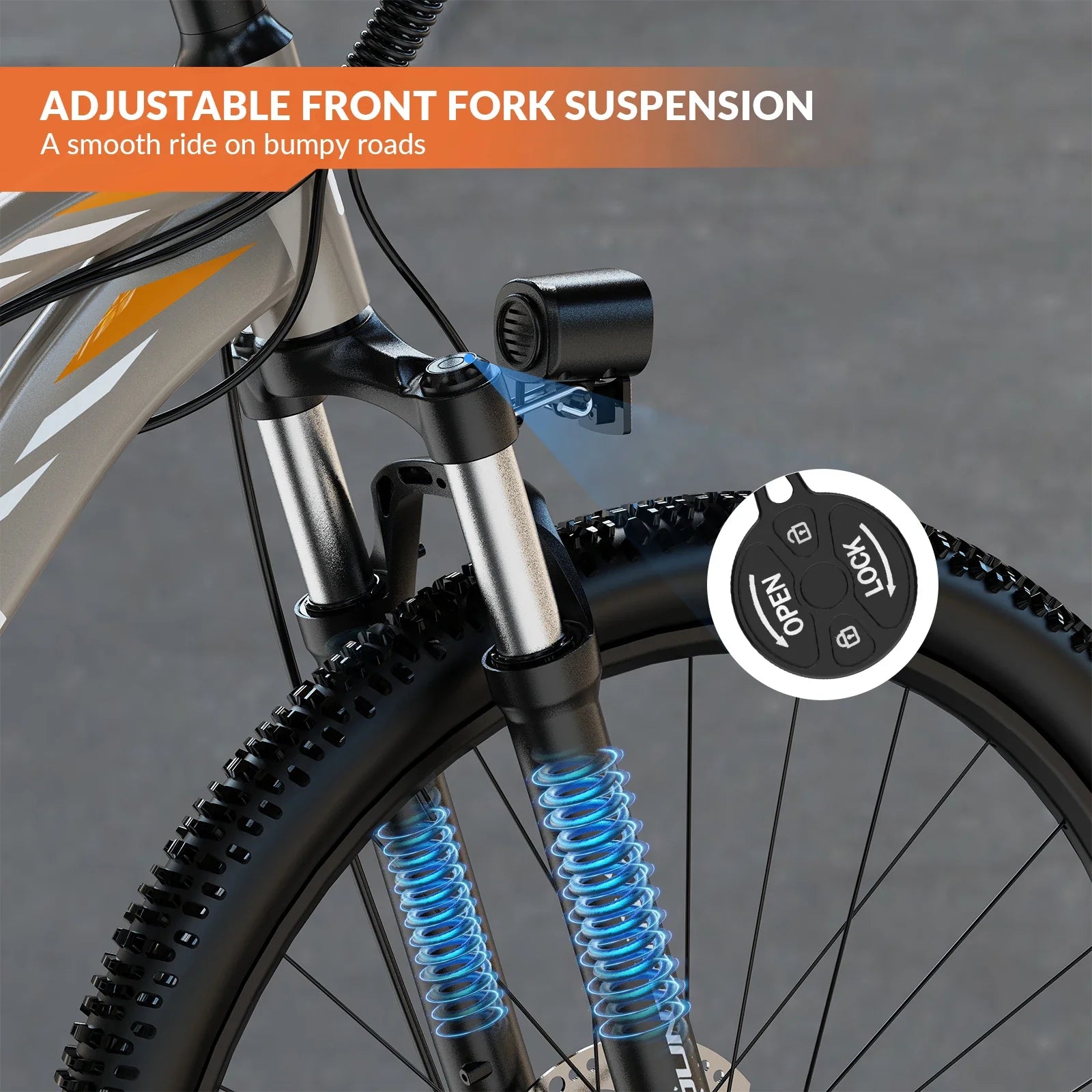 700W Peak Electric Bike, 23 MPH (37 km/h), 36V 375Wh Removable Battery, 7-Speed, Front Suspension, Color LCD Display (Gray)