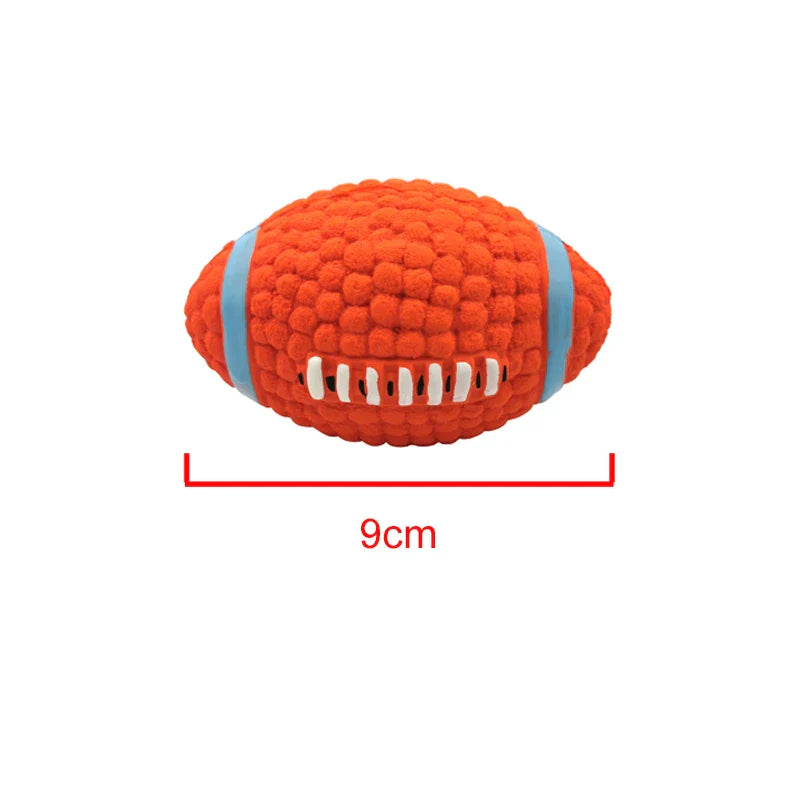 Dog Squeaky Latex Ball Chew Toy – Dental Cleaning Training & Interactive Play (Rugby, Tennis, Volleyball, Football, Basketball Shapes)