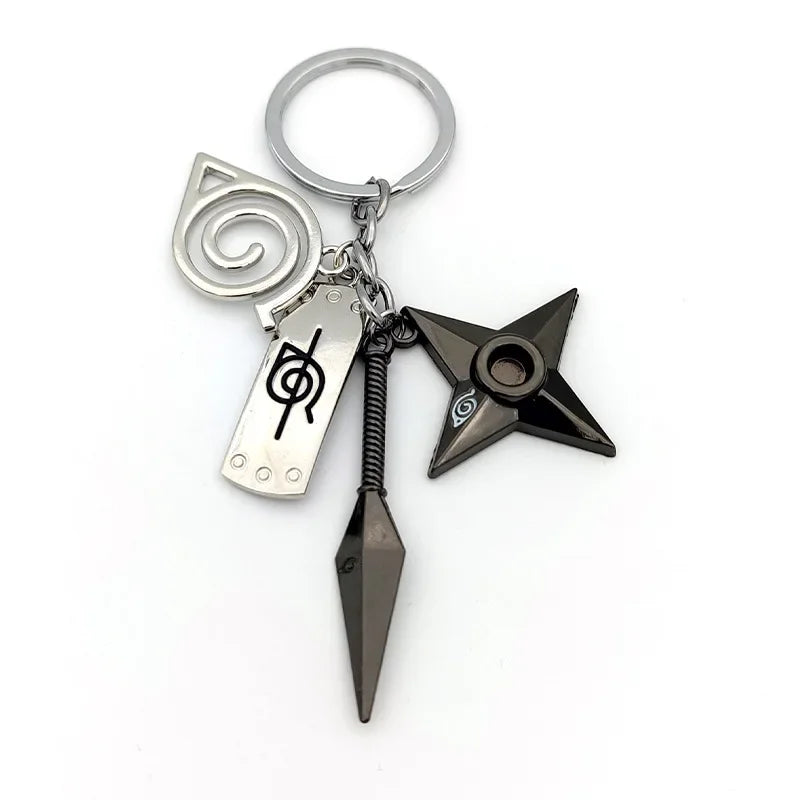 Anime Ninja Keychain Set: Kunai, Shuriken & Red Cloud Charms for Backpack, Car & Keys