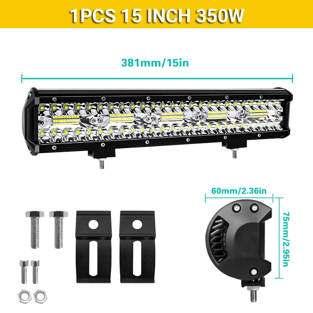LED Light Bar 4/7/12/15/17/20 in (102/178/305/381/432/508 mm) 60–500W 10–32V IP67 Waterproof Flood/Spot Driving Off-Road Truck ATV SUV Boat