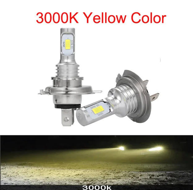 2-Pack CSP LED Headlight Bulbs H1 H4 H7 H8 H9 H11 9005 9006 (HB3/HB4) Super Bright DRL Fog Lamp - 6000K White / 3000K Yellow / 12000K Blue