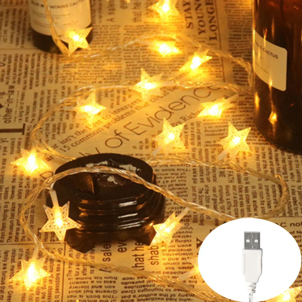 LED Star Fairy String Lights — 1.5/3/6/10m (10/20/40/80 LEDs) USB or Battery Operated IP44 Waterproof for Party, Wedding, Home & Patio