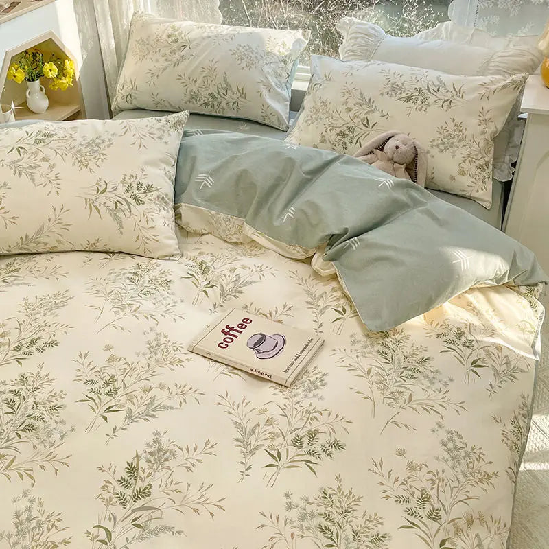 Pink Floral Brushed Microfiber Bedding Set Duvet Cover, Flat Sheet & Pillowcases (Twin/Full/Queen/King)