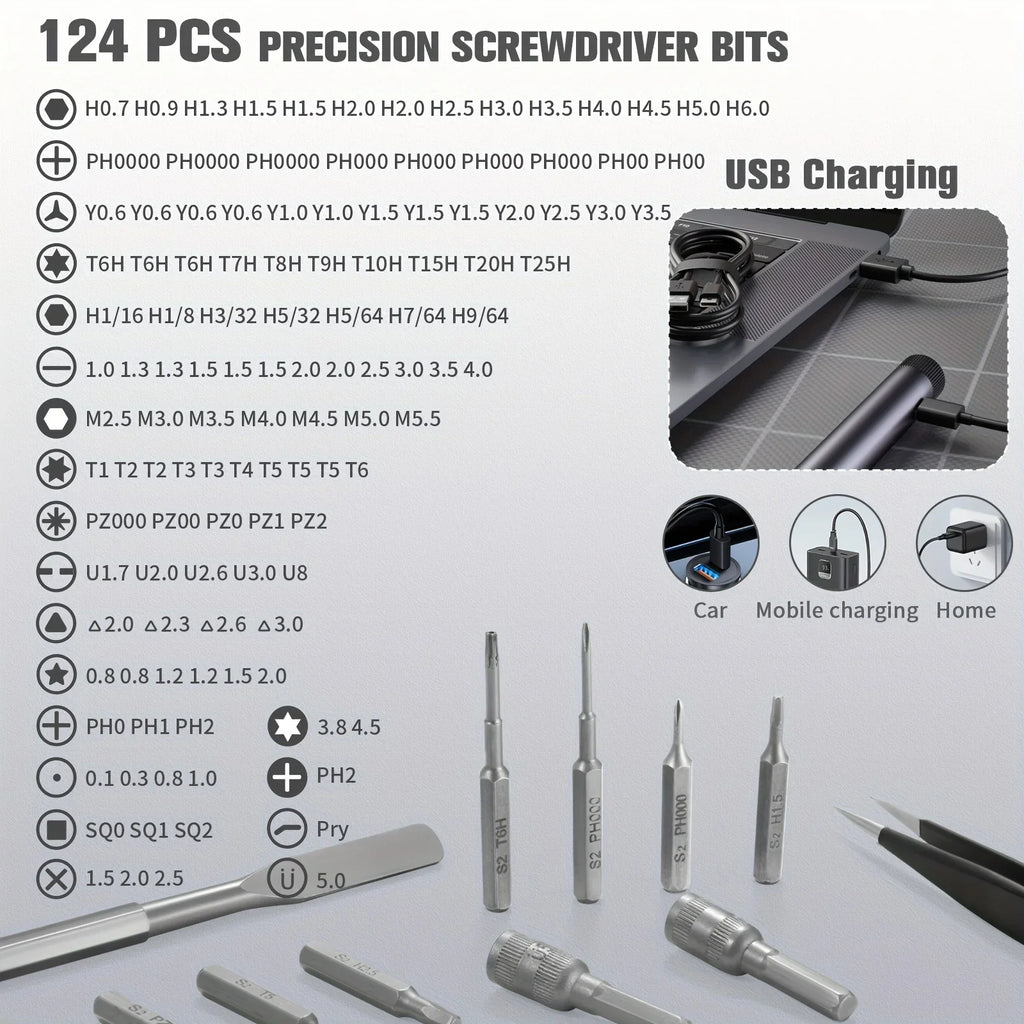 138-in-1 Mini Electric Screwdriver Set – Precision Magnetic Bits, Portable Rechargeable Alloy Kit for PC iPhone DIY Repairs