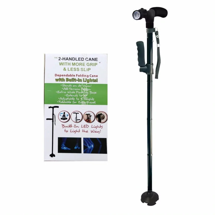 Adjustable Folding LED Walking Cane – Lightweight Aluminum, Anti-Slip Quad Tip, 32.3–37 in (82–94 cm), 250 lb Capacity