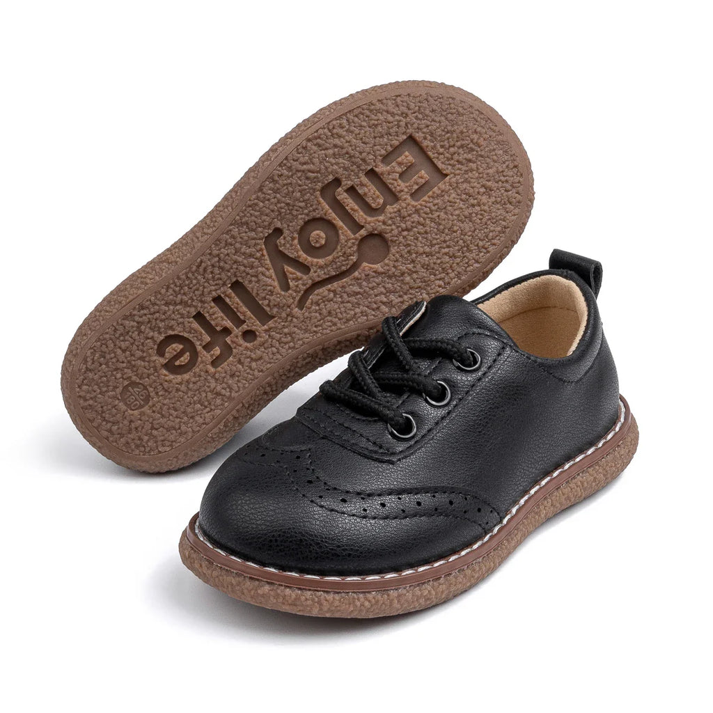 Kids Retro Leather Lace-Up Shoes – Breathable Anti-Slip Rubber Sole Flats (Ages 3–12)