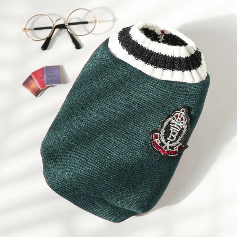 V-Neck Pet Sweater Winter Warm Puppy Vest Knitwear for Small & Medium Dogs & Cats Preppy College Style
