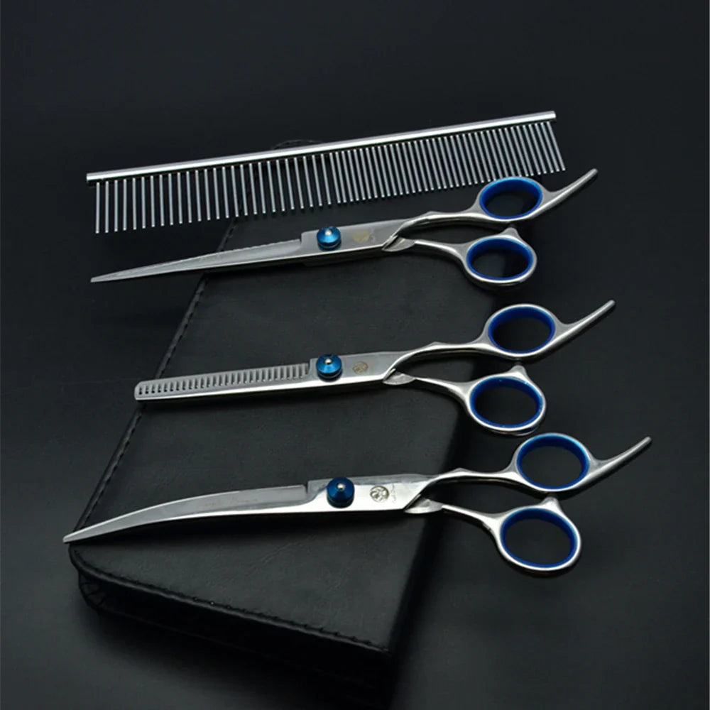 Professional Dog Grooming Scissors Set - 6" (15.2 cm) & 7" (17.8 cm) Stainless Steel Thinning & Curved Pet Shears