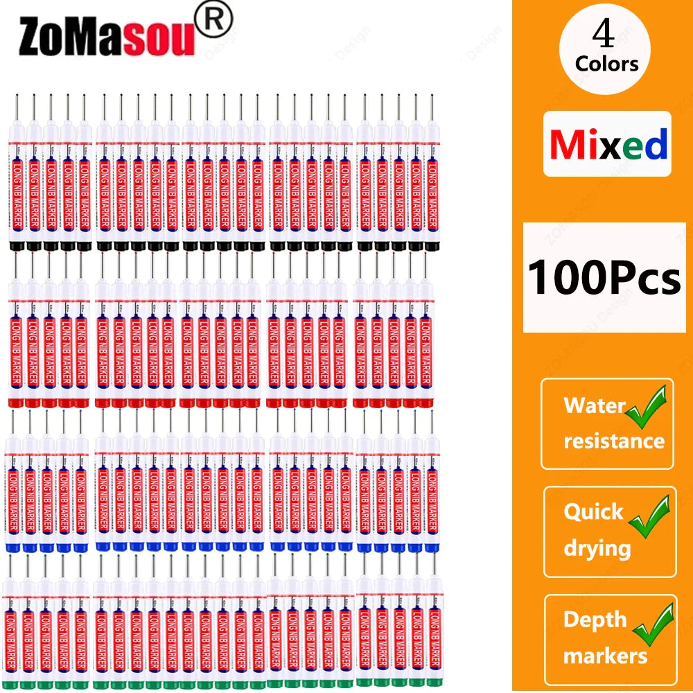 20mm Long-Head Deep Hole Marker Pens - Waterproof Fast-Dry Oil Markers for Wood, Metal & Glass (Red/Black/Blue/Green)