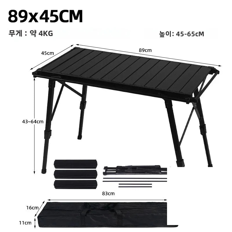 Folding IGT Camping Table – Portable Aluminum Frame with Wood-Grain Top, Adjustable Height 38–55 cm (15–22 in), 95×45 cm Surface (37×18 in) – Compact Foldable Picnic & BBQ Table