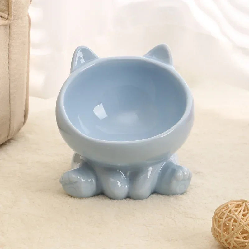 Elevated Ceramic Cat Bowl – Tilted Diagonal Design for Neck Support, Easy-Clean Pet Food & Water Dish
