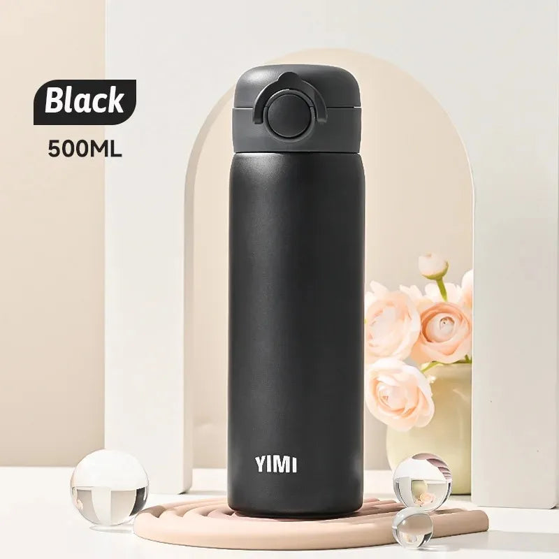 500ml (16.9 oz) 316 Stainless Steel Vacuum Insulated Thermos Bottle, Leakproof Travel Tumbler with One-Hand Push Lid