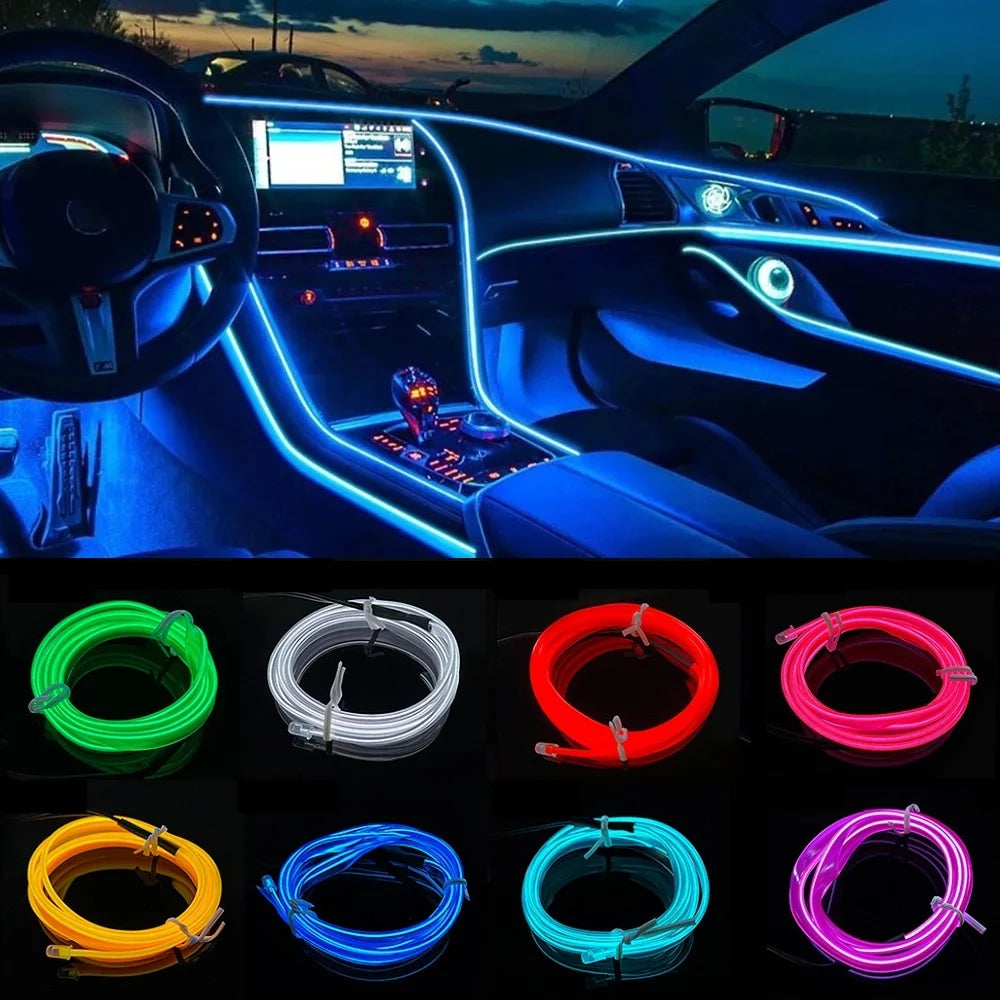 Car Interior LED EL Neon Strip - Flexible Ambient Auto Light for DIY 1/3/5/10M (3.3/9.8/16.4/32.8 ft)