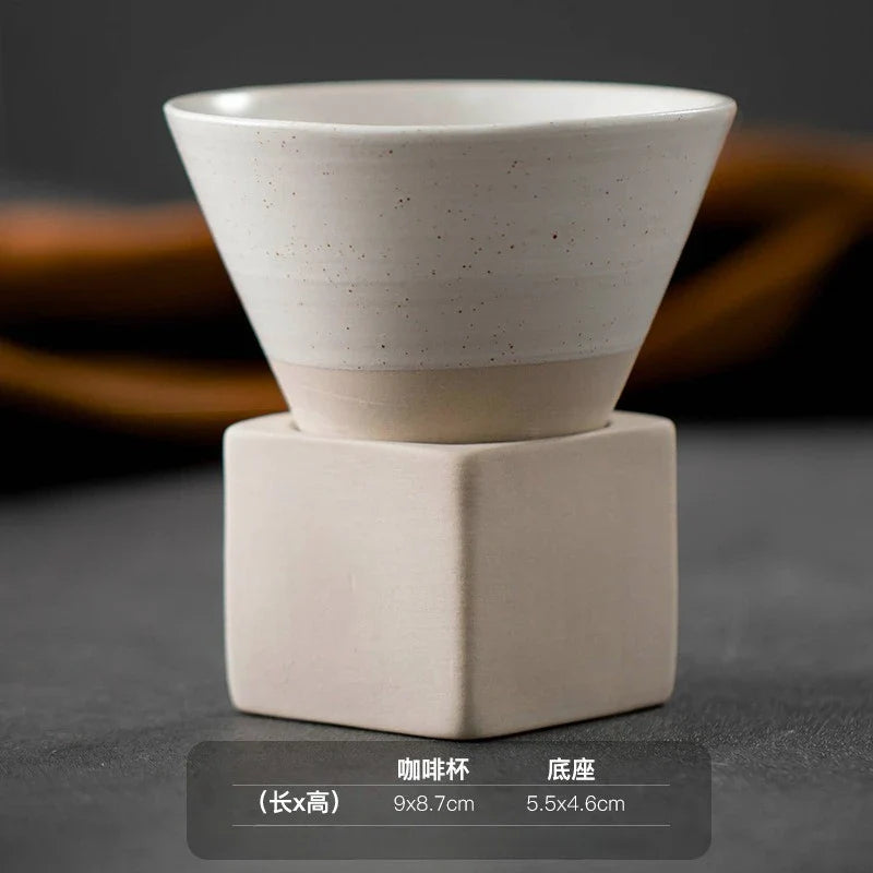 Retro Japanese Triangular Cone Ceramic Tea and Coffee Mug Pottery Porcelain Latte Cup for Home and Office