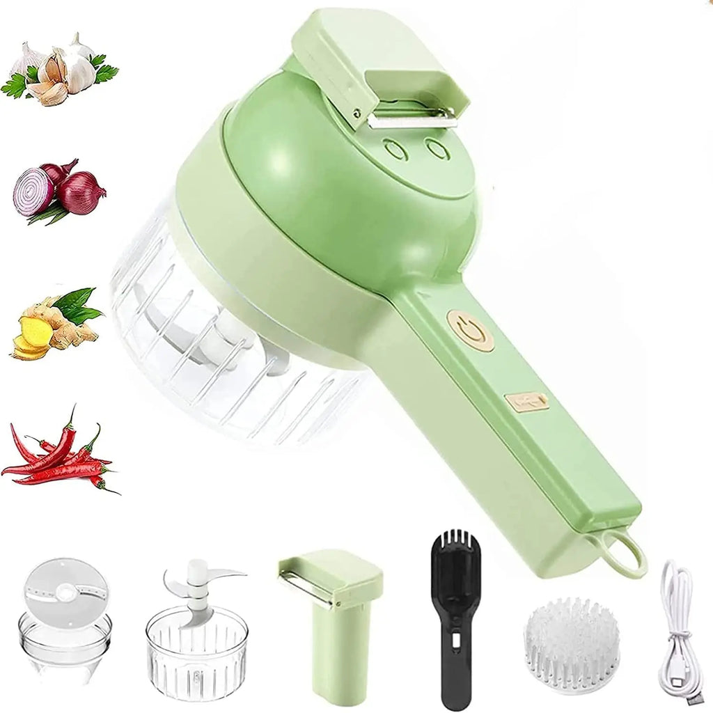 4-in-1 Rechargeable Electric Handheld Vegetable Cutter, Wireless Garlic Chopper, Onion Slicer & Shredder