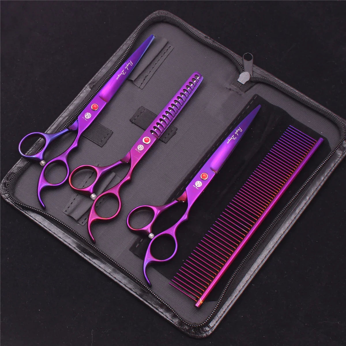 7-Inch (19.5 cm) Stainless Steel Pet Grooming Scissors Kit – Straight, Thinning, Chunker & Curved Shears