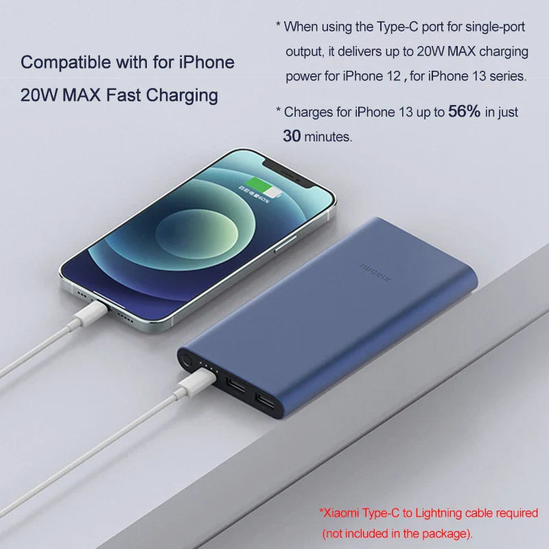 10000mAh 22.5W Portable Power Bank, 3-Port USB-C Fast Charge, Aluminum Alloy, Low-Current Mode – Compatible with iPhone & Android