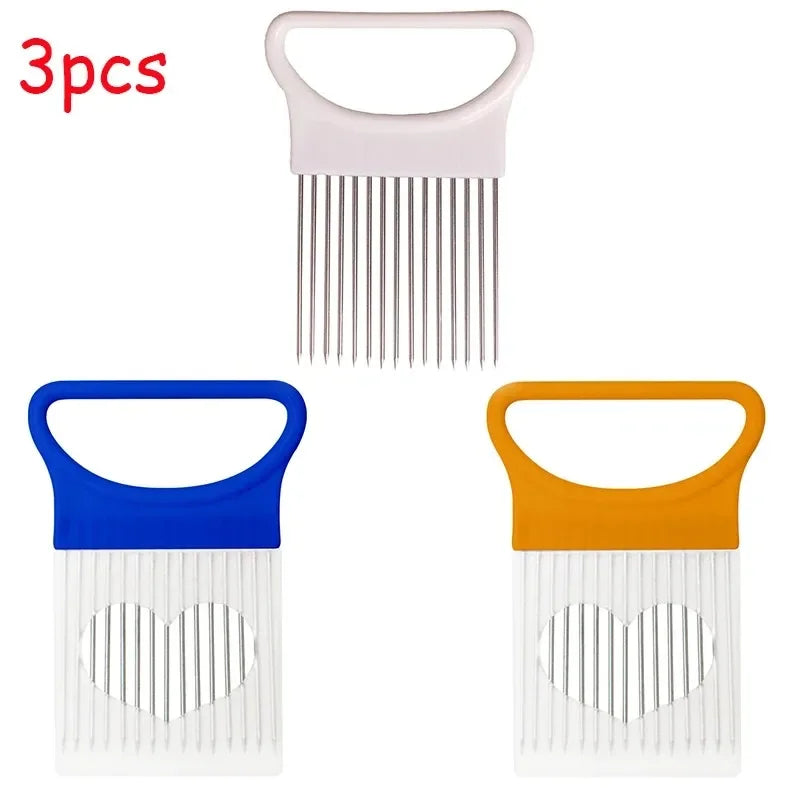 Colorful Onion Slicer & Holder - Stainless Steel Potato Chip Style Vegetable Slicer (1/2/3/4-Pack)