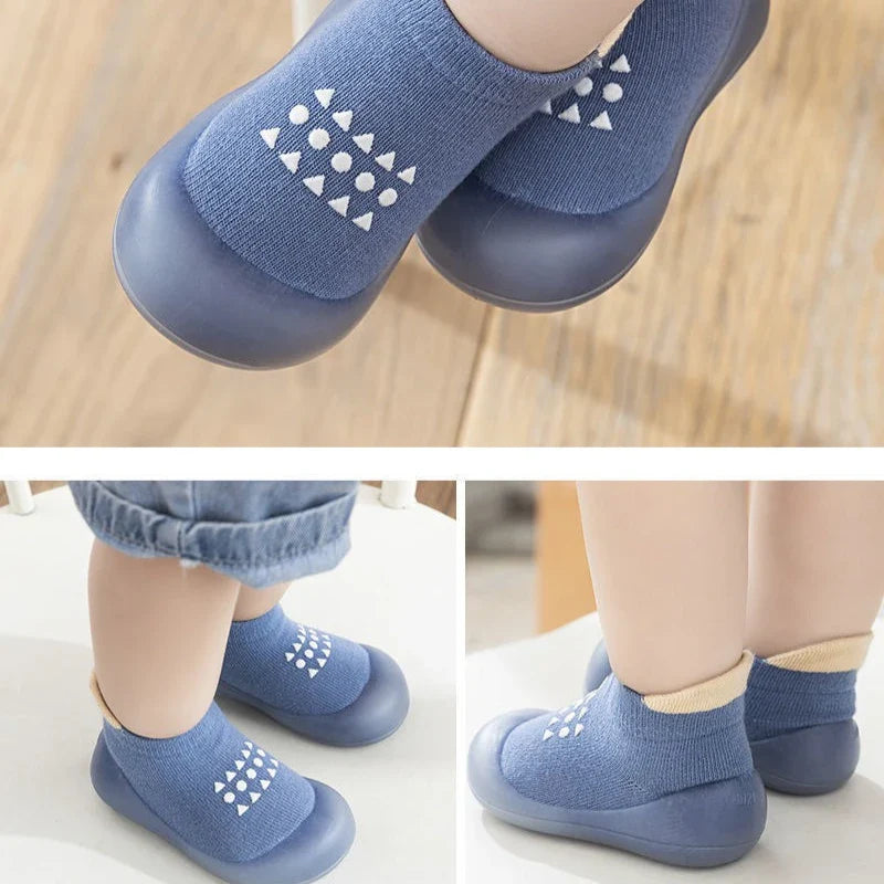 Unisex Toddler First Walkers Slip-On Soft Sole Baby Socks Shoes - Breathable Polyester Upper, Rubber Outsole (Ages 4-6)