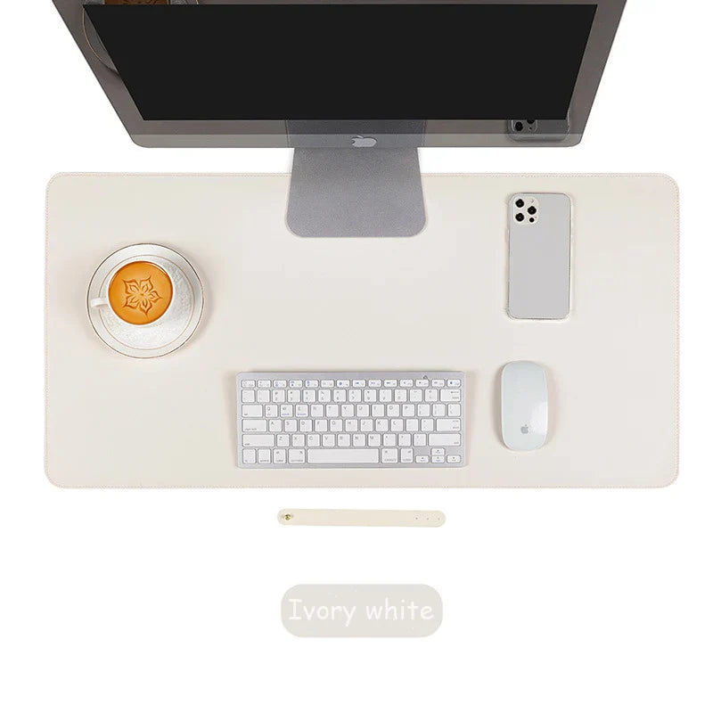 White Large PU Suede Mouse Pad - Waterproof Non-Slip Desk Mat for Gaming & Keyboard