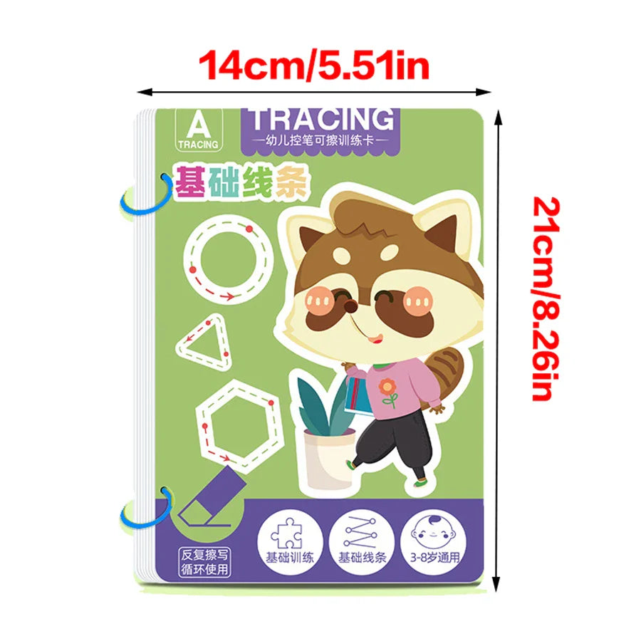 Toddler Pen Control Tracing Workbook Reusable Writing & Drawing Practice Book for Kids Ages 3-14+