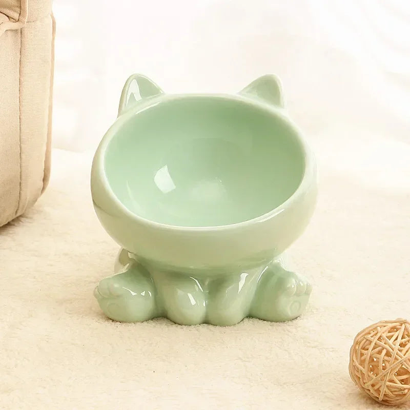 Elevated Ceramic Cat Bowl – Tilted Diagonal Design for Neck Support, Easy-Clean Pet Food & Water Dish