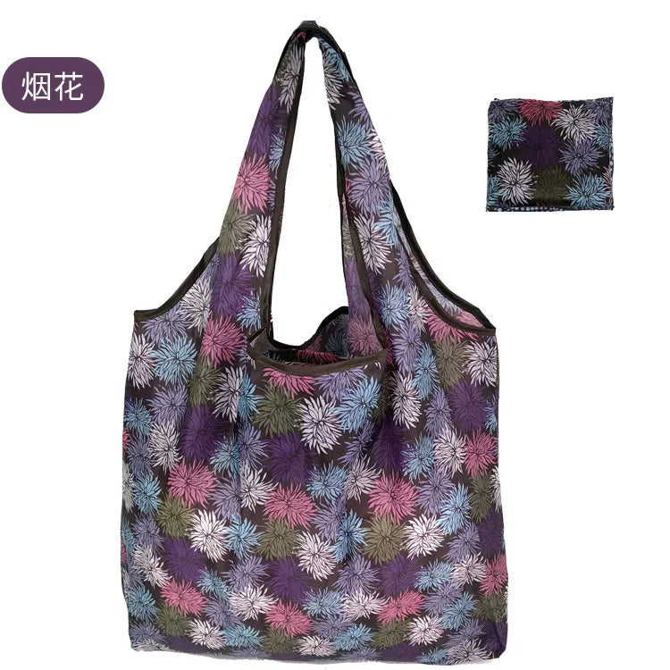 Large Foldable Reusable Shopping Tote Bag, Eco Grocery & Beach Shoulder Bag, Packable Polyester