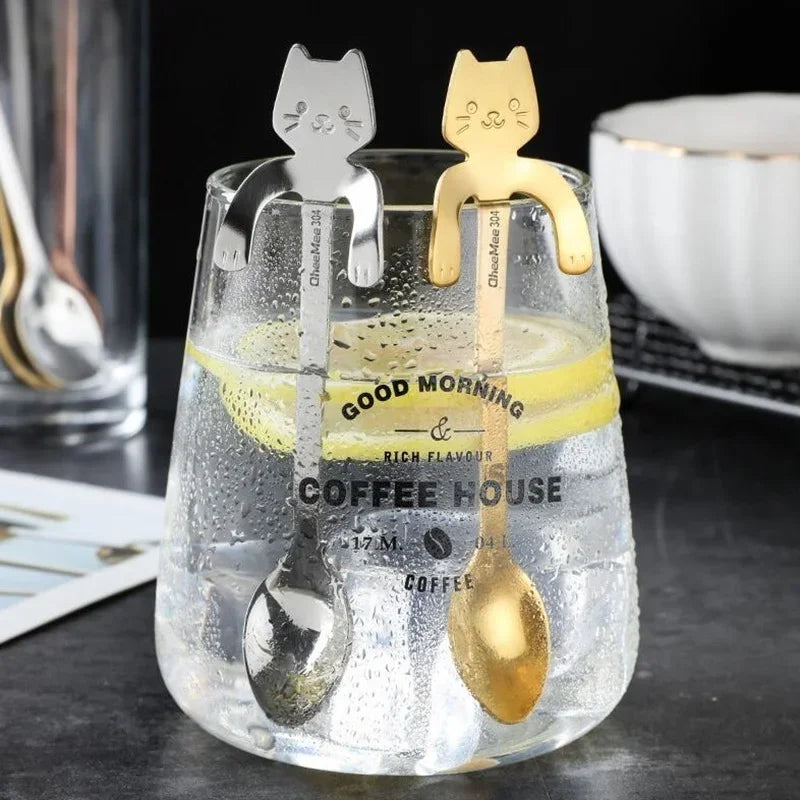 Stainless Steel Cat Teaspoon - Cute Mini Coffee & Dessert Spoon for Ice Cream and Snacks