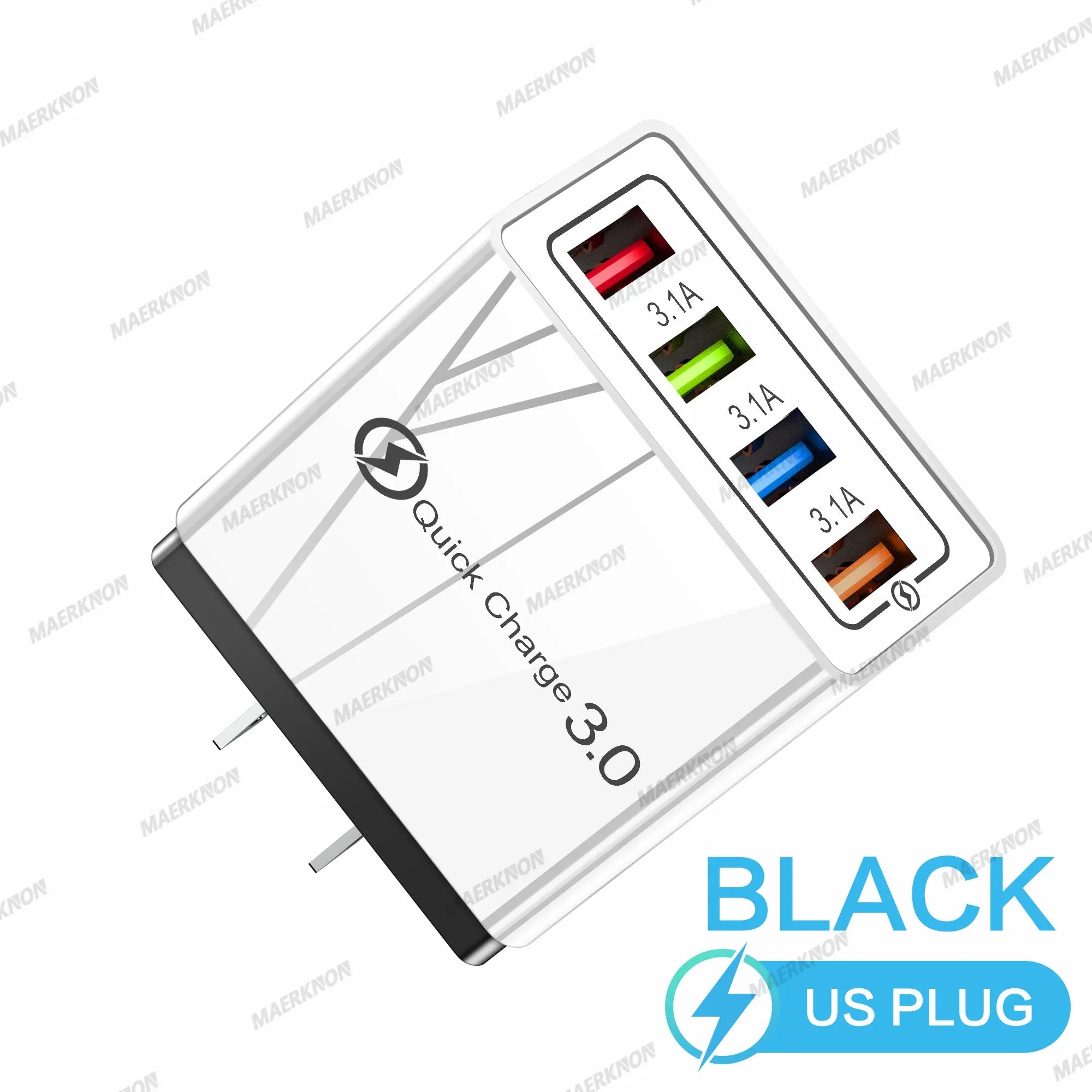 4-Port USB-A Wall Charger QC 3.0 3.1A Fast Travel Charger, 45W Total, US/EU Plug