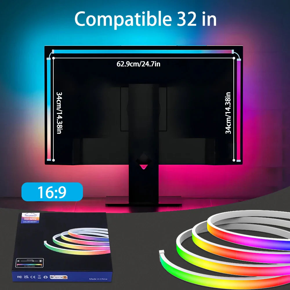 Smart RGB LED Monitor Backlight Strip USB Sync — Gaming Light Bar for 24–34 in (61–86 cm) PC Screens, Waterproof