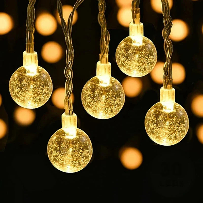 Battery Operated LED Crystal Ball String Lights – 10/20/40/80 LED, 1–10 m (3–33 ft) Fairy Garland for Holiday, Christmas & Home Decor
