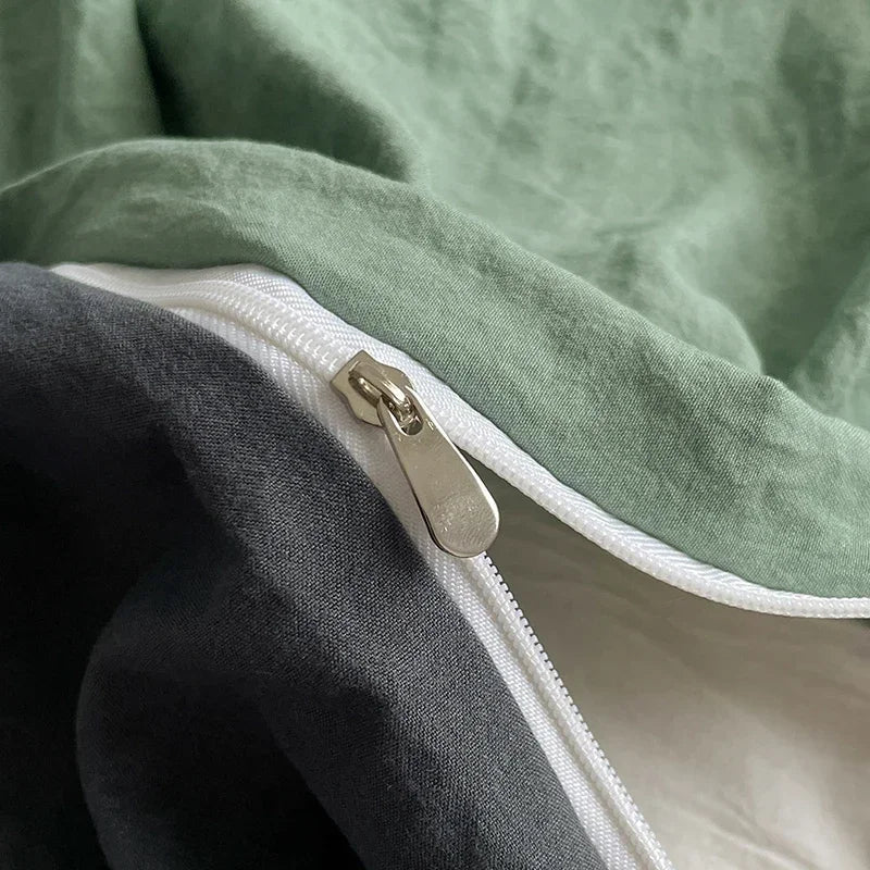 Washed Cotton Duvet Cover Bedding Set with Flat Sheet & Pillowcases, Queen & King Available
