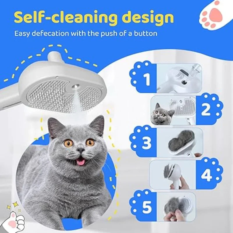 3-in-1 Pet Grooming Brush with Steam Spray - Electric Dog & Cat Hair Remover, Massage Detangler, USB Rechargeable