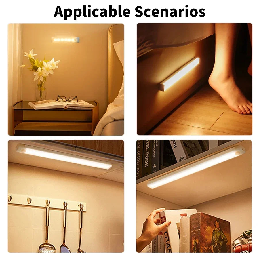Wireless Rechargeable LED Motion Sensor Cabinet Night Light - Magnetic Under-Cabinet Light for Closet, Kitchen, Wardrobe, Stairs