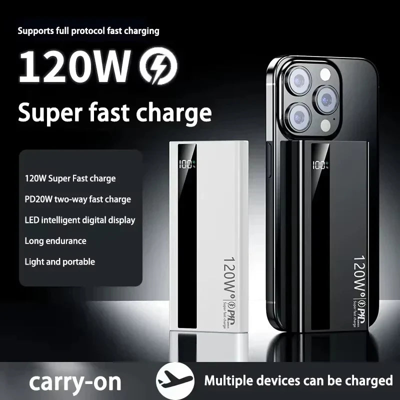 50000mAh 120W Magnetic Wireless Power Bank with LED Display – Portable Fast Charger USB-C/USB-A for iPhone, Samsung, iPad, Android