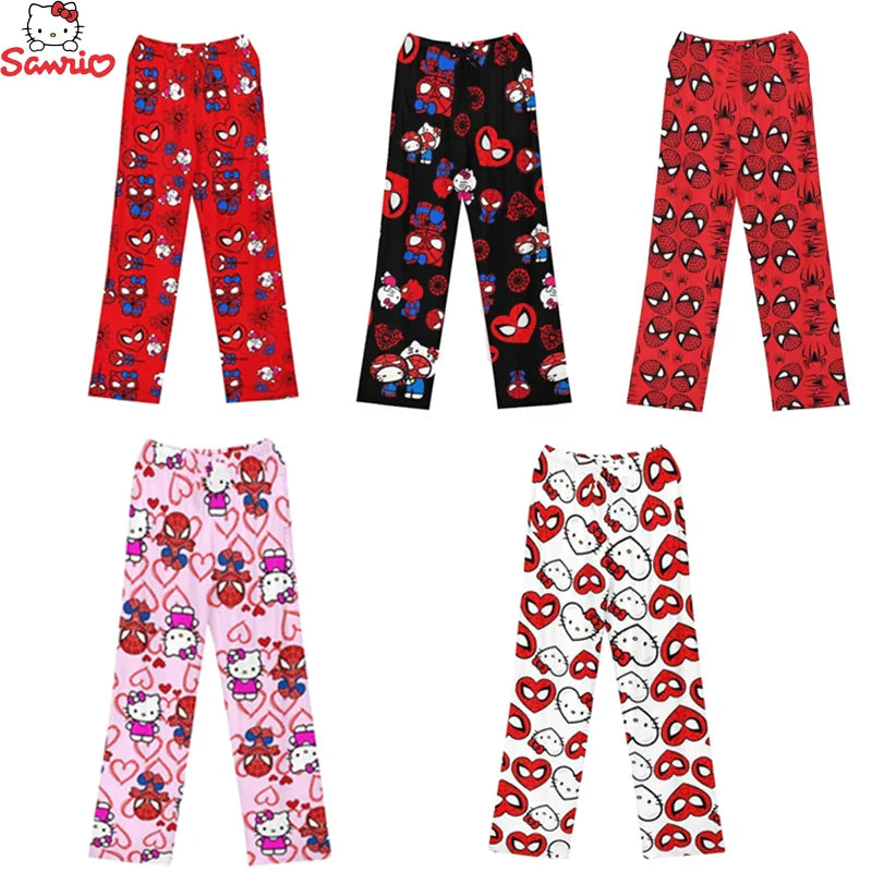 Hello Kitty Y2K Plush Pajama Pants, Winter Cozy Home Sleepwear for Couples