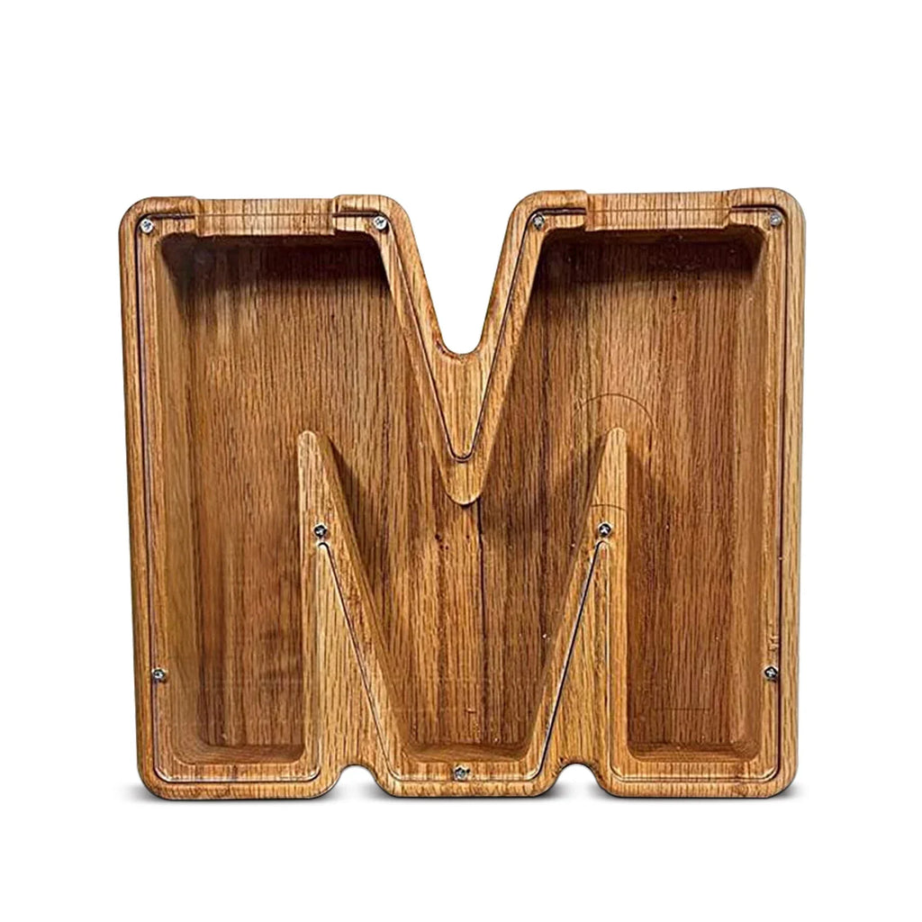26-Letter Wooden Piggy Bank Alphabet Moneybox Coin Saving Box for Kids Desktop Home Decor