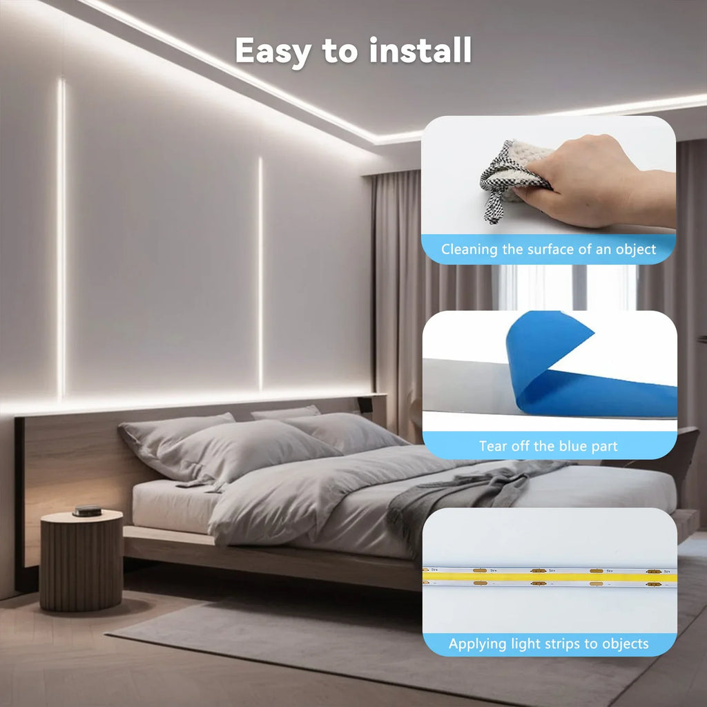 5V USB COB LED Strip Light Touch Dimmable - Flexible 1–5m (3.3–16.4 ft) Backlight for TV Mirror Cabinet