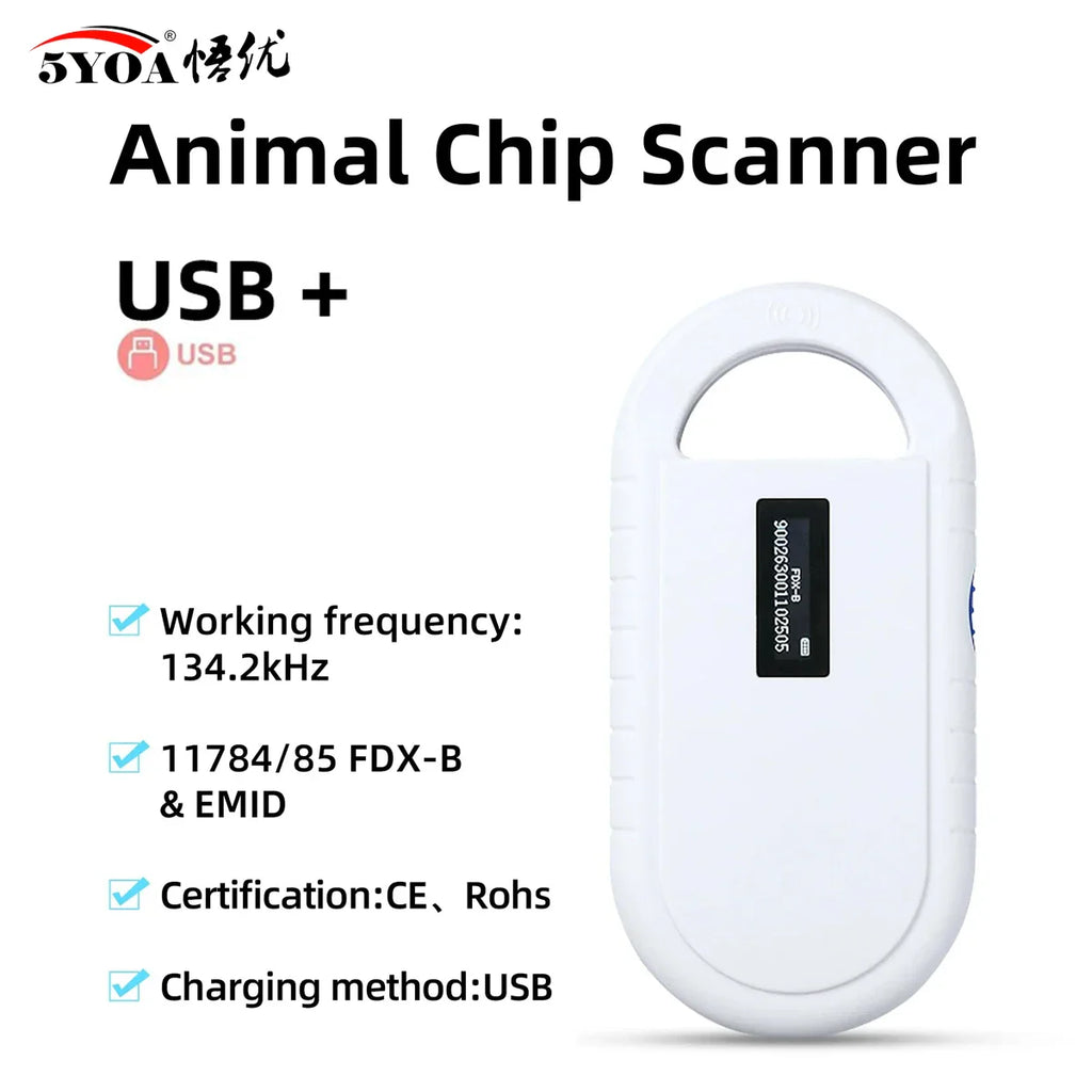 Handheld Pet Microchip Reader OLED — EMID & FDX-B (ISO11784/85) RFID Rechargeable Scanner for Dogs, Cats & Pigs