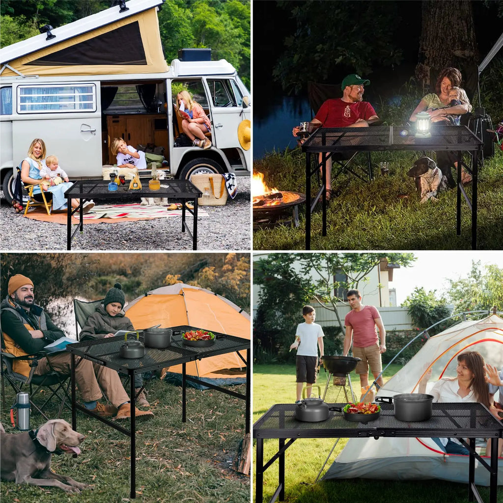 Portable Folding Aluminum Mesh Grill Table for Outdoor Camping, BBQ, RV & Picnic — 23.6 in (60 cm) & 35.4 in (90 cm)
