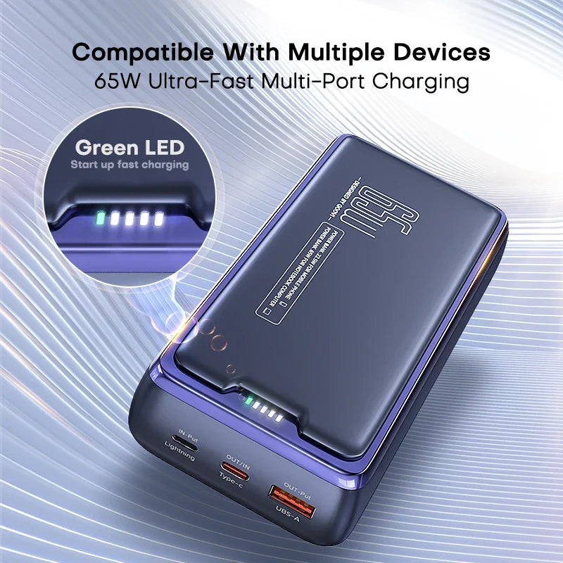 30000mAh 65W PD Power Bank Portable Charger with LED Display - Triple-Port Fast Charge for Laptop & Smartphone